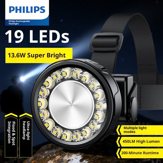 Philips LED-Scheinwerfer mit 450 Lumen, wiederaufladbare Outdoor-Camping-Leuchte in Schwarz mit 19 LED-Lampenperlen - Bild 1