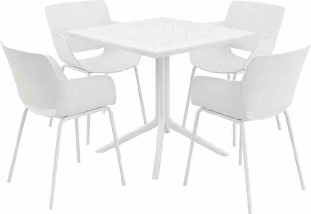 DELUKE Gartenmöbel-Set HANNA mit 4 Stühlen, Bistroset für Balkon und Terrasse in Weiß, Tisch und Stühle aus Kunststoff und Stahl, B/T/H: 196 x 80 x 80 cm - Bild 1
