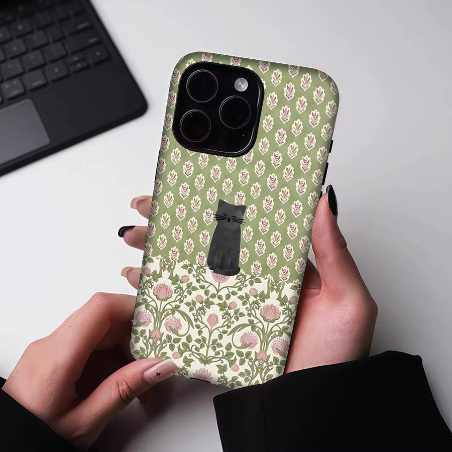 Magnetische Handyhülle von Potdemiel mit Schwarzer Katze auf Blumentapete für iPhone 17 16 15 14 13 Pro Max Plus, Schwarz und Mehrfarbig, Robuste Einzel- und Doppelschicht-Hülle - Bild 5