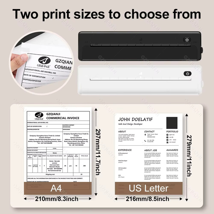 GZQIANJI A4 Mini Thermo-Drucker Schwarz – Tragbarer Bluetooth PDF-Drucker für Home Office inklusive 50 Thermopapier - Bild 3
