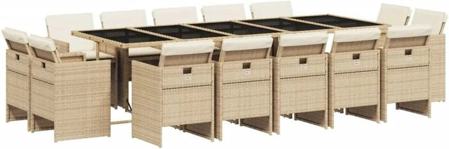 vidaXL 15-teilige Garten-Essgruppe aus Poly-Rattan mit Kissen in Beige - Bild 1