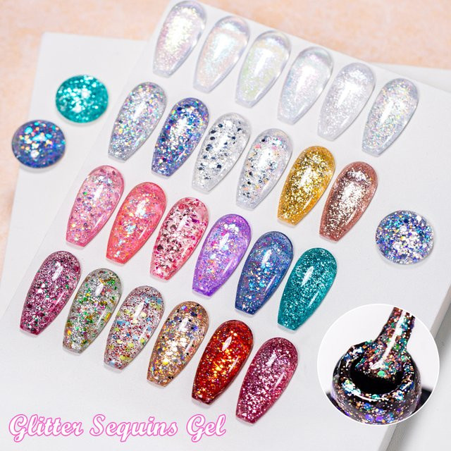 MEET ACROSS Glitzer-Pailletten-Gel-Nagellack, Schimmernd, Unisex - Bild 1