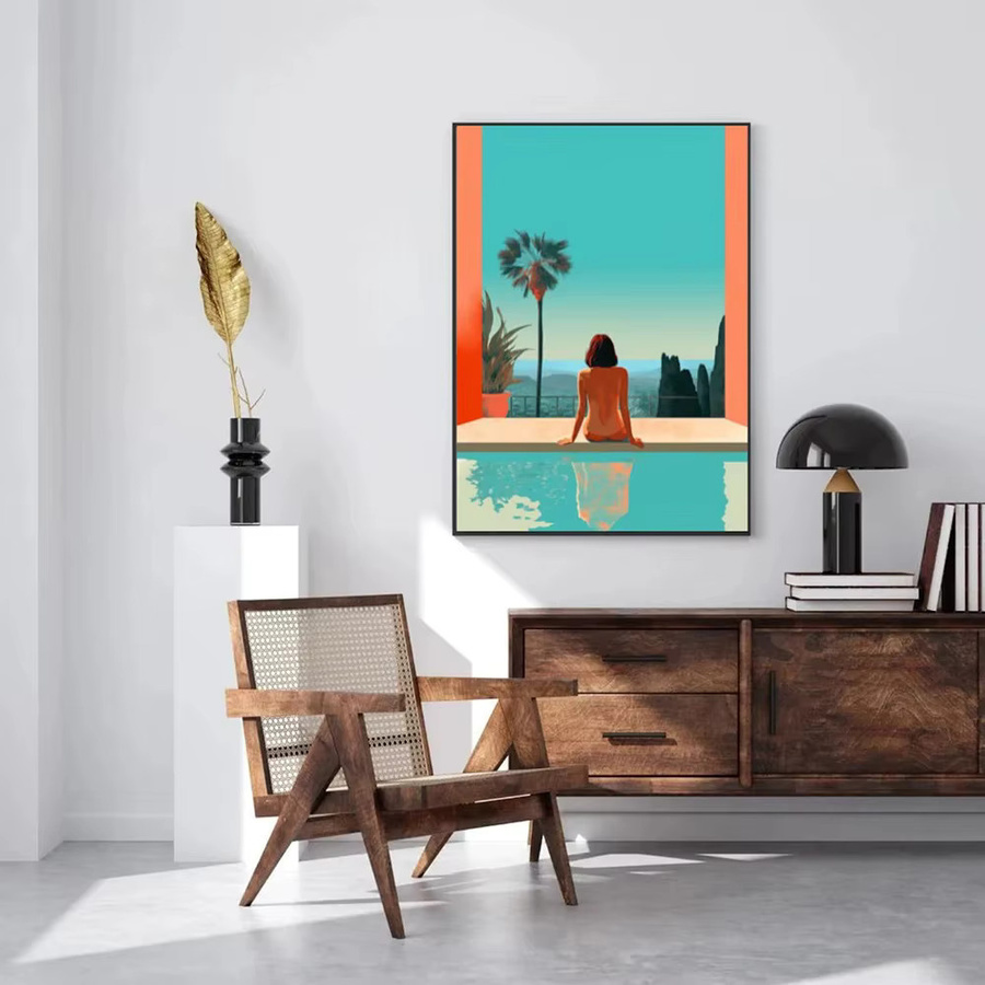 Potdemiel Pop-Art Leinwandgemälde Meereslandschaft im Vintage-Stil, Farbenfrohes Pool-Poster in Pink und Multicolour zur Wanddekoration - Bild 2