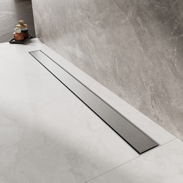 SONNI 2 in 1 Duschrinne aus Edelstahl in Silber, befliesbare Ablaufrinne mit ABS-Basis, Geruchsstop und Haarsieb, verstellbar von 40 bis 80 cm - Bild 1