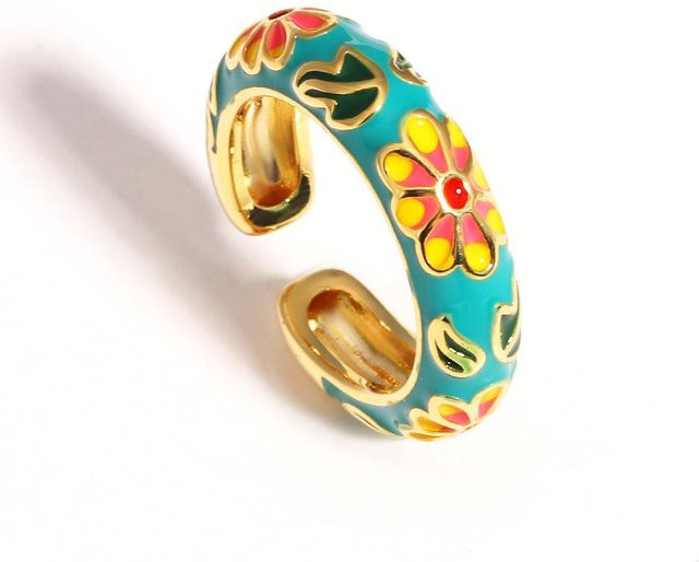 Ring Blumen Emaille, Kupfer, Bunt, Damen - Bild 1