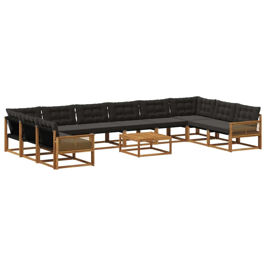 vidaXL Outdoor-Sofagarnitur aus Akazienholz mit 11-teiligem Set, Textilene-Stoff und Kissen in Natur und Schwarz - Bild 2