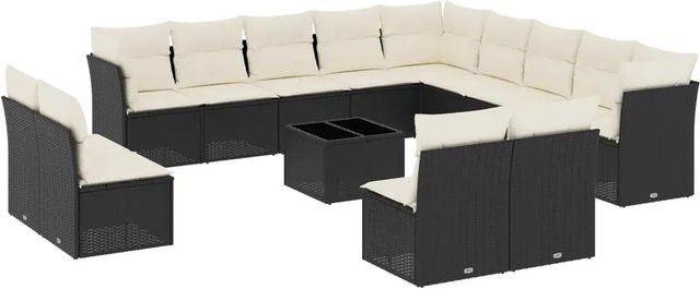 vidaXL 14-teilige Garten-Sofagarnitur in U-Form aus Polyrattan mit Kissen in Schwarz-Creme - Bild 1