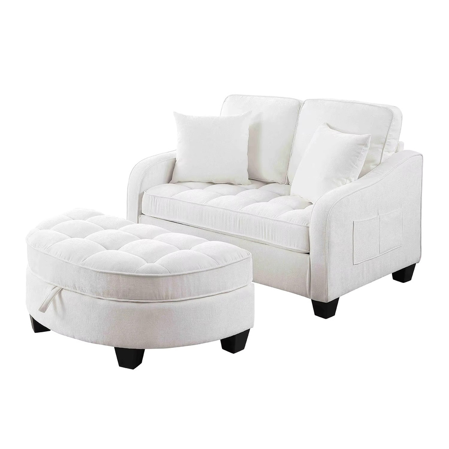 KOMHTOM 2-in-1 Multifunktionales Sofa-Bett mit Aufbewahrungs-Hocker aus atmungsaktivem Stoff und Eukalyptusholz in Grau und Weiß - Bild 2