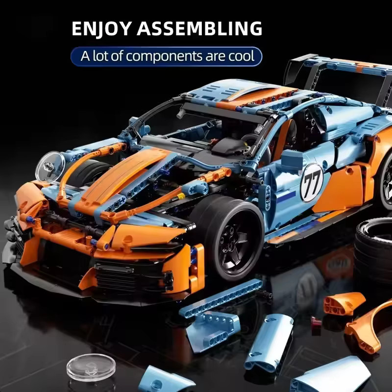 BXA Super Racing Auto Modell Baustein Set mit 975 Teilen im Maßstab 1:14 in Orange und Mehrfarbig - Bild 1