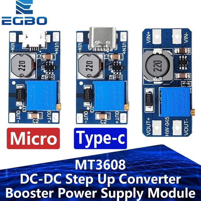 EGBO MT3608 DC-DC Step Up Converter Booster Modul Set, 5 Stück, Blau, max. 28V 2A für Arduino - Bild 1
