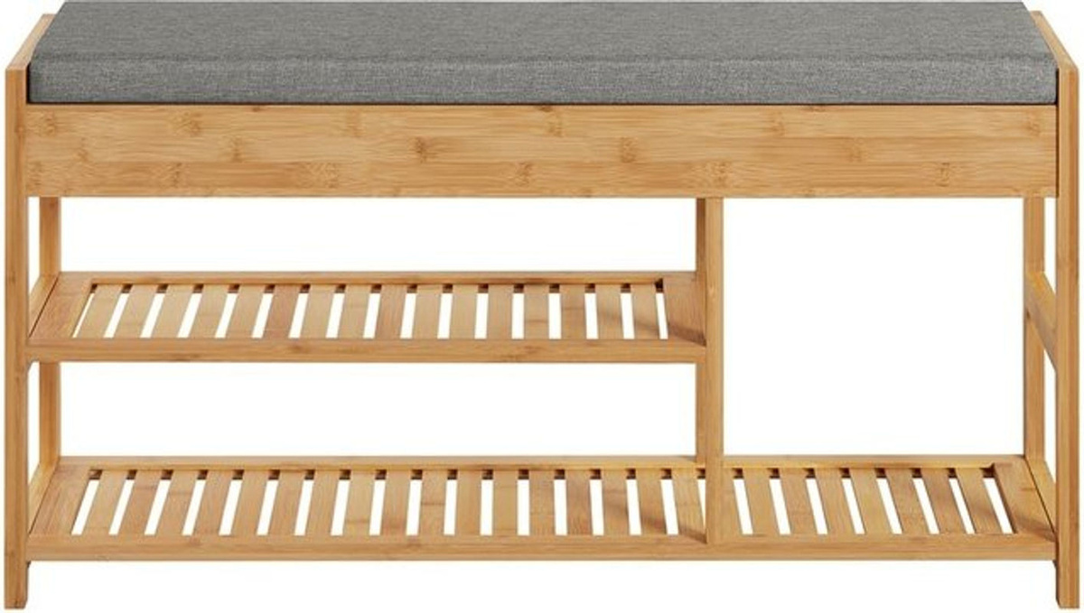 SoBuy Schuhbank aus Bambus mit 2 Schubladen in Natur, Klassisch, B/T/H: 90 x 30 x 45 cm - Bild 1