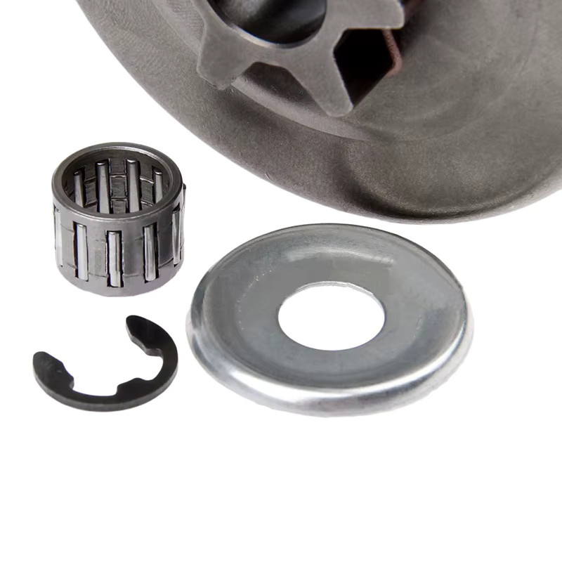 DAZZLEEX Kupplungstrommel-Kettenrad-Kit aus gehärtetem Stahl in Silber für Kettensägen MS170 MS180 017 018 mit 3/8 6T und Unterlegscheiben-E-Clip-Set - Bild 3
