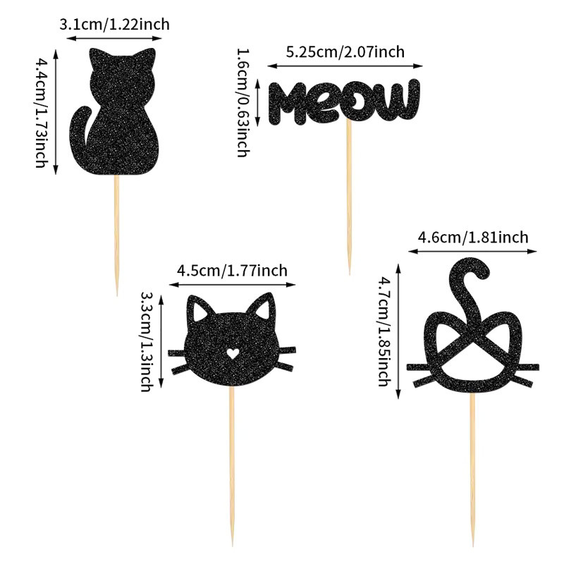 YOMDID 24 Stück Cupcake-Topper mit Katzenmotiv in Schwarz, glitzernde Cupcake-Picks für Geburtstagskuchen-Dekorationen - Bild 5