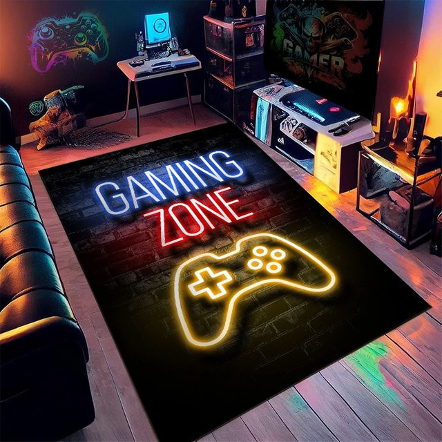 VIKAMA Neon Cyberpunk Gaming Teppich, Schalldichte und Waschbare Bodenmatte für das Videospiel-Zimmer, Mehrfarbig, B: 120 cm, T: 80 cm - Bild 1