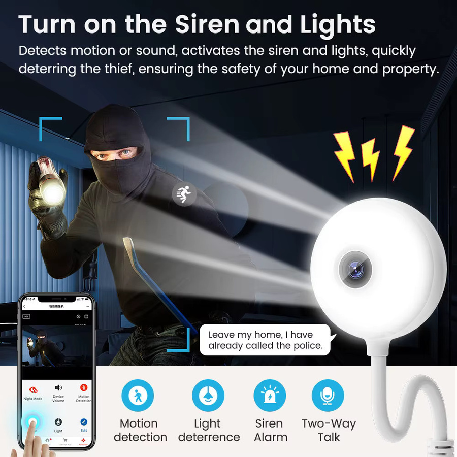 Tuya WiFi Smart Glühbirnen Kamera 2K 5MP Mini IP Sicherheitssensoren mit Farb-Nachtsicht in Weiß - Bild 3