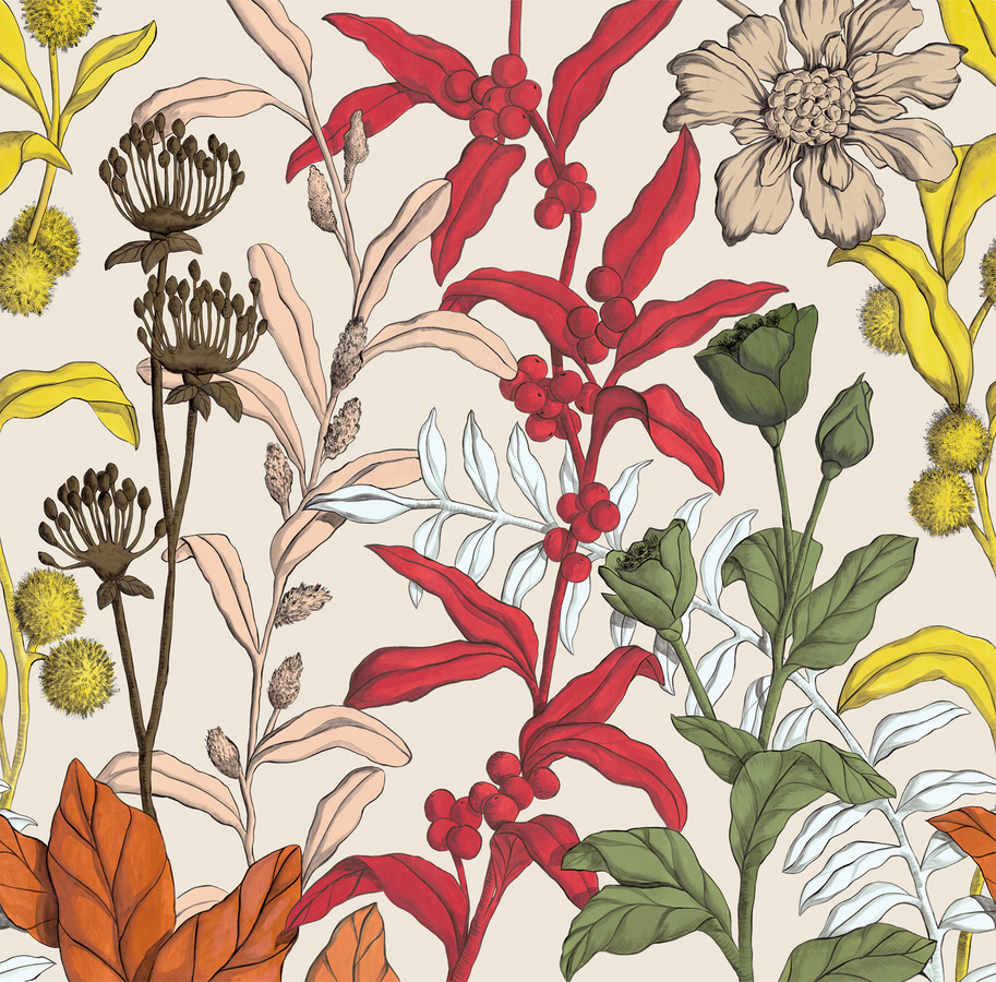 Nobilis Mural Petals and Berries Wandgestaltung in Mehrfarben mit floralem Design aus Kunstharz und mattem Finish - Bild 1