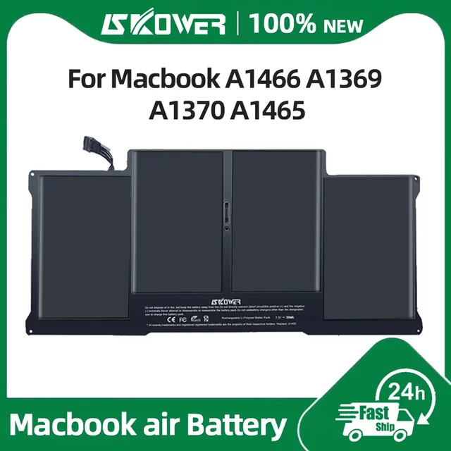 SKOWER Hochleistungs-Laptop-Akku für Apple MacBook Air 11 und 13 Zoll, Modelle A1375 A1406 A1405 A1377 A1466 A1370 A1369 A1465, Schwarz - Bild 1