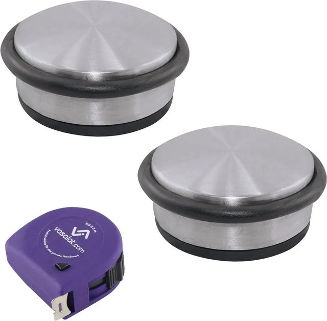 vasalat Set Türstopper schwer Edelstahl geschliffen Silber 2 Stück Durchmesser: 95 mm, Höhe: 45 mm - Bild 1