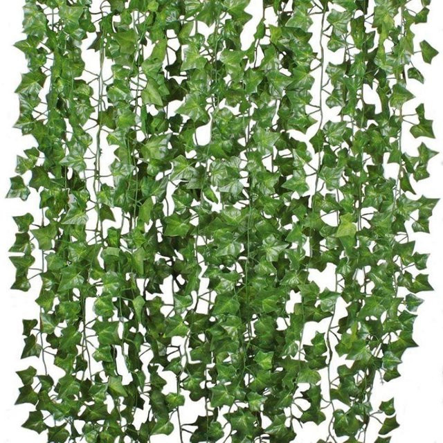 Künstliche hängende Weihnachtsgirlande aus grüner Seide mit Weinblättern von smr, Länge: 210 cm - Bild 1