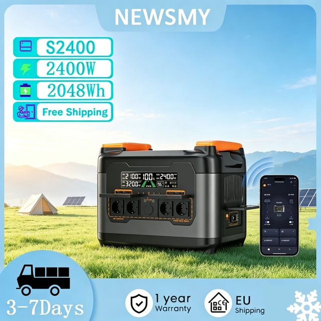 Newsmy S2400 Tragbare Powerstation mit 2048Wh LiFePO4 Akku und 2400W Leistung inklusive 4 AC-Anschlüssen für Outdoor, Camping und Notstromversorgung - Bild 1