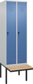 C+P Spind Classic PLUS Garderobenspind mit Sitzbank, 2 Abteile, B/T/H: 212,0 x 60,0 x 81,5 cm, Sicherheits-Drehriegel, 4 Garderobenhaken, mittige Trennwand, auskragende Sitzbank, Buche-Hartholz und Stahl - Bild 1