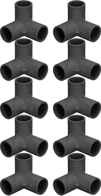 10er Set 3-Wege-Rohrverbinder aus PVC-Kunststoff als T-Stück, Winkel und Eckverbinder mit 25mm Innendurchmesser in Weiß und Schwarz - Bild 1