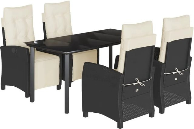 vidaXL 5-teilige Garten-Essgruppe aus Poly Rattan mit Kissen und Glastisch in Schwarz - Bild 1