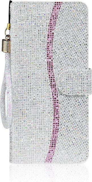 Biencaso Bling Glitzer Geldbörse Handyhülle mit Klappfunktion für Samsung Galaxy S24 Plus, A15, A35, A55 und weitere Modelle in Silber - Bild 1