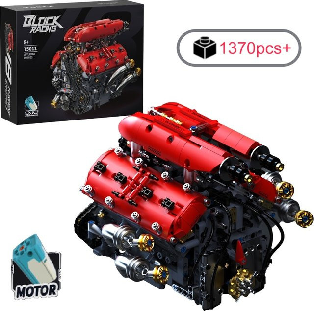 yaafun Technische V8 Motor Modell Bausteine Set, mit Elektromotor, 1370 Teile, ab 8 Jahren - Bild 1