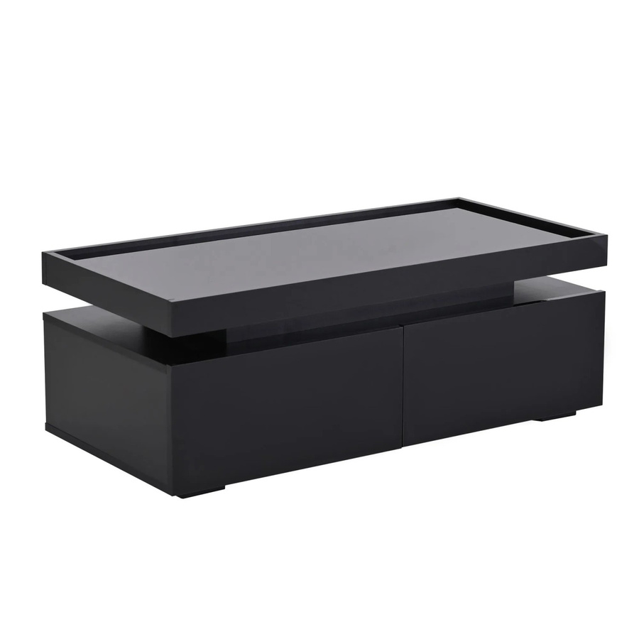okwish Couchtisch mit LED und 2 Schubladen in Schwarz, minimalistisches Design, B/T/H: 95 x 45 x 26 cm - Bild 2