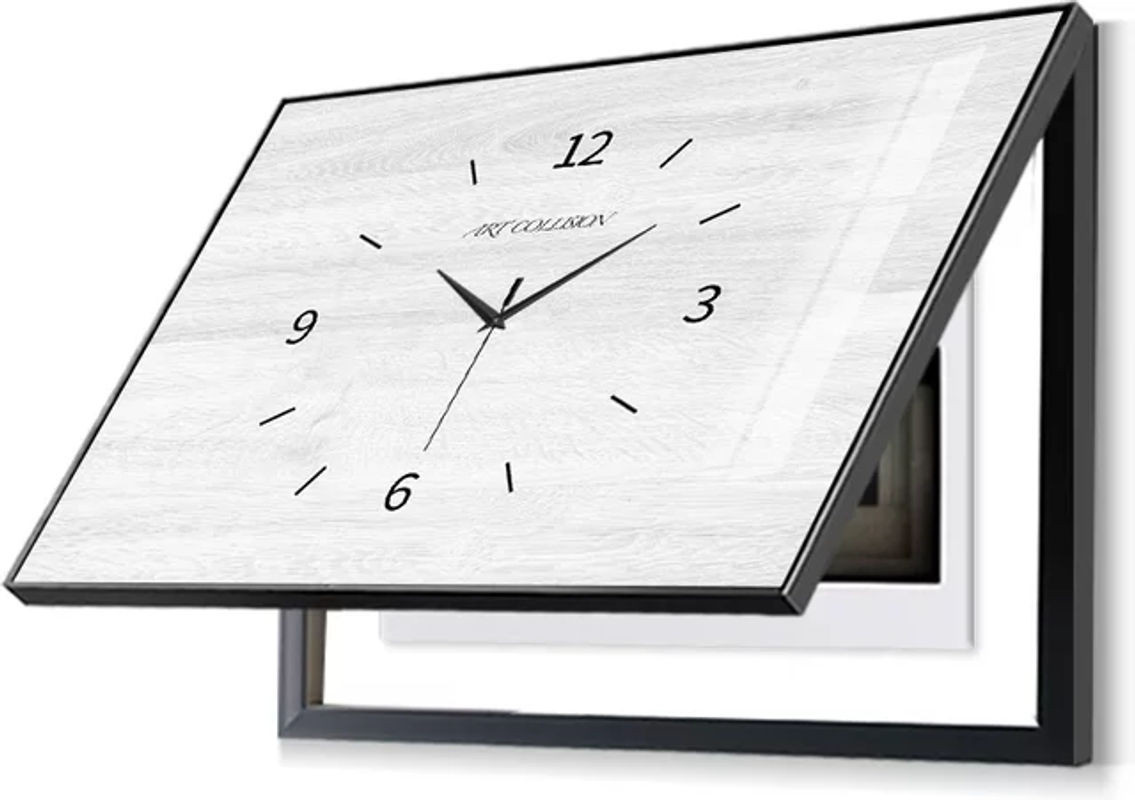Oeny Wanduhr mit dekorativer Malerei in modernem Design aus Holz und Metall, weiß, rechteckig, geräuschlos - Bild 1