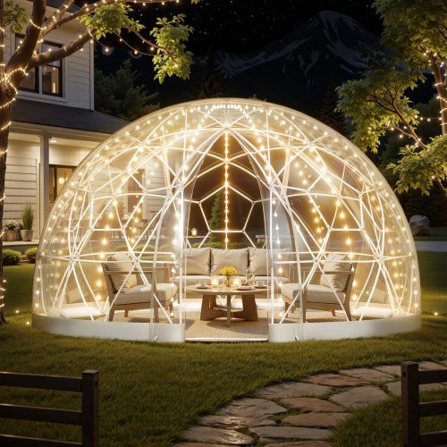 VEVOR Gartenkuppel Transparentes Blasenzelt mit Fenster aus PVC, Geodätisches Kuppelgewächshaus für Garten, Terrasse oder Camping, B/T/H: 290 x 290 x 175 cm - Bild 1