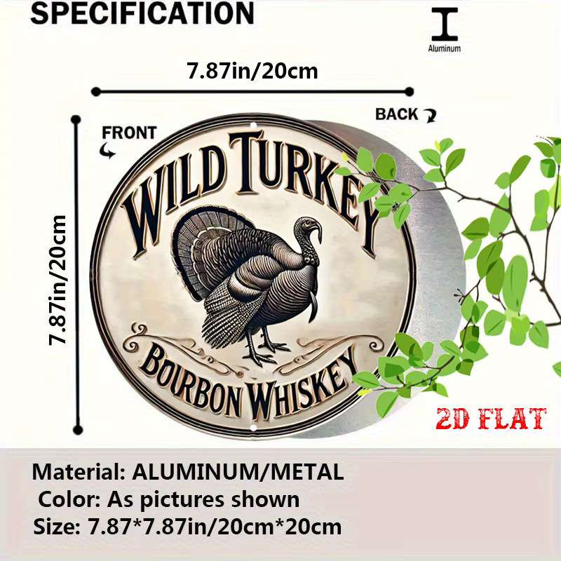 Rundes Metalldesign Wild Turkey Rustikales Wandbild aus Aluminium von Potdemiel, Durchmesser: 20 cm, Mehrfarbig - Bild 2