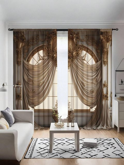 2-teiliges Yiran Furniture Vorhang-Set aus Polyester im Retro-Stil mit Natur-Motiv, beige, B: 70 cm, H: 165 cm - Bild 1