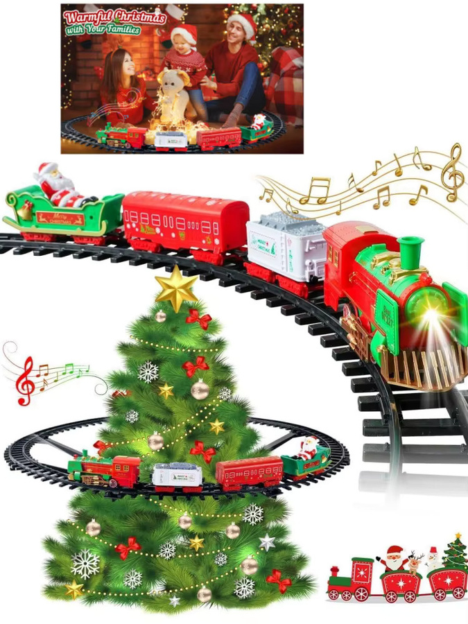 VATOS Weihnachtszug Spielzeug mit Musik und Licht als bunte Weihnachtsbaum-Dekoration für Kinder - Bild 7