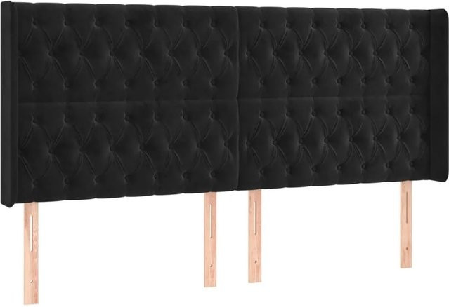 vidaXL Kopfteil mit Ohren aus Samt in Schwarz, B/T/H: 183 x 16 x 118/128 cm - Bild 1