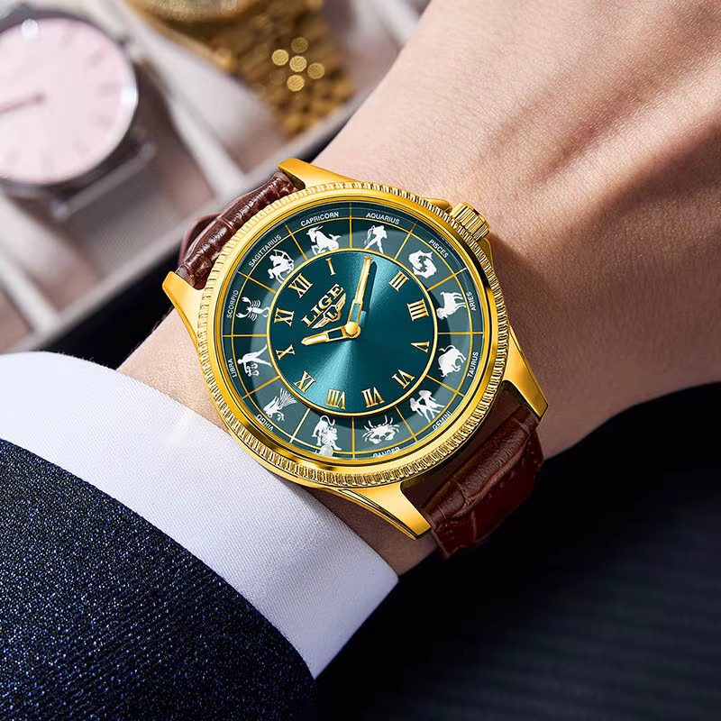 LIGE Armbanduhr Quarz, Leder, Blau, Gold, Herren - Bild 5
