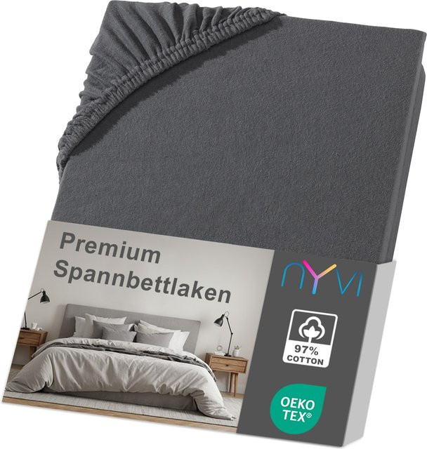 NYVI DreamScience Premium Spannbettlaken aus Baumwolle, Bügelfrei und mit Einlaufschutz, Farbe: Anthrazit, B/T: 140 x 200 cm bis 160 x 200 cm - Bild 1