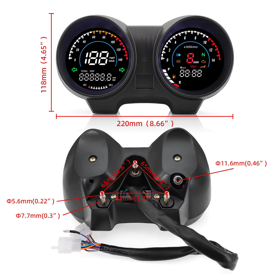 Digitales Motorrad Tacho Display RYSJM für Honda CG150 Titan150 Fan150 mit LED-Anzeige in Schwarz - Bild 3