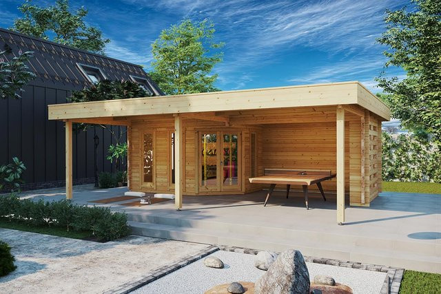 Modernes Gartenhaus Paradise B mit Vordach aus Holz, Maße: B: 8 m, T: 5 m - Bild 1
