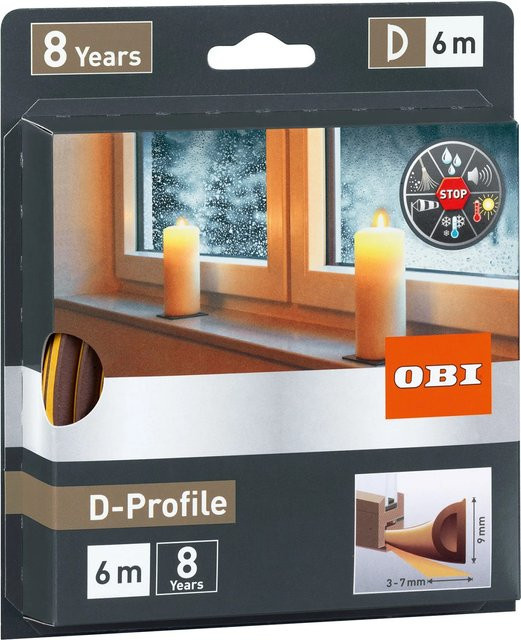 Selbstklebende OBI D-Profil Türdichtung und Fensterdichtung aus Silikon in Braun, 600 cm - Bild 1