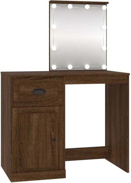 vidaXL Schminktisch mit LED-Spiegel in Eiche Braun aus Holzwerkstoff, B/T/H: 90 x 50 x 132,5 cm - Bild 1