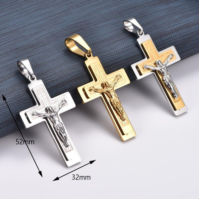 Halskette mit Jesus Kruzifix Anhänger, Edelstahl, Silber, Unisex - Bild 1