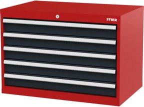 STIER Schubladenschrank mit 5 Schubladen aus Stahl in Rot/Anthrazitgrau, B/T/H: 90,0 x 57,5 x 62,0 cm - Bild 1