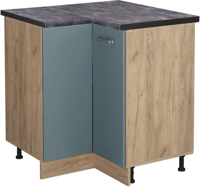 Vicco Eckunterschrank R-Line Küchenschrank in Blau-Grau/Goldkraft Eiche und Anthrazit, B/T/H: 75,6 x 60,0 x 81,6 cm - Bild 1