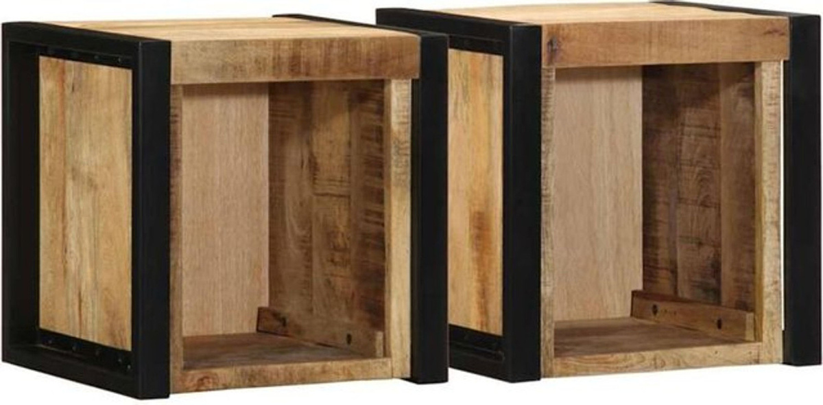 Set aus 2 Nachttischen aus Mango-Massivholz in Braun im Industrial-Design von vidaxl, B/T/H: 40 x 35 x 40 cm - Bild 1