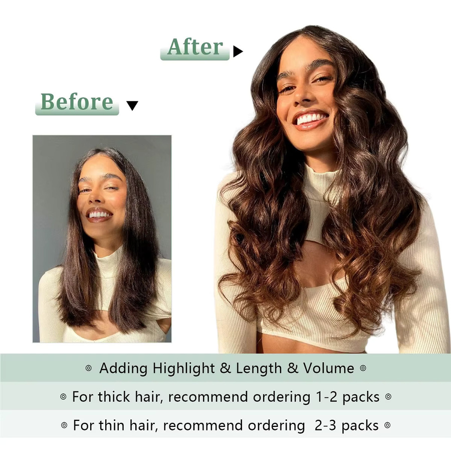 CC YOUNG Clip-in-Haarverlängerungen, Echthaar, dunkelbraun, 120 g - Bild 6