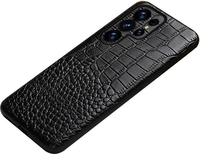 Echte Rindsleder Handyhülle für Samsung Galaxy S25 Ultra S24 S23 S22 Plus A55 5G in Schwarz - Bild 1