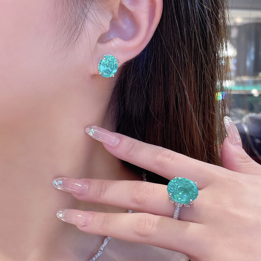 Cumee Schmuck-Set, Halskette, Ohrringe, 925 Silber vergoldet, Paraiba-Edelstein, Damen - Bild 3