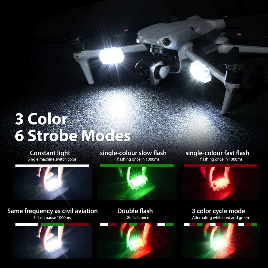 STARTRC 2er-Pack Drohnen-Stroboskoplicht für DJI Mini 4 Pro, Mini 3, Neo, Air 3S und Mini 4K mit 3 Farben und 5 Modi zur Kollisionsvermeidung bei Nachtflügen - Bild 2